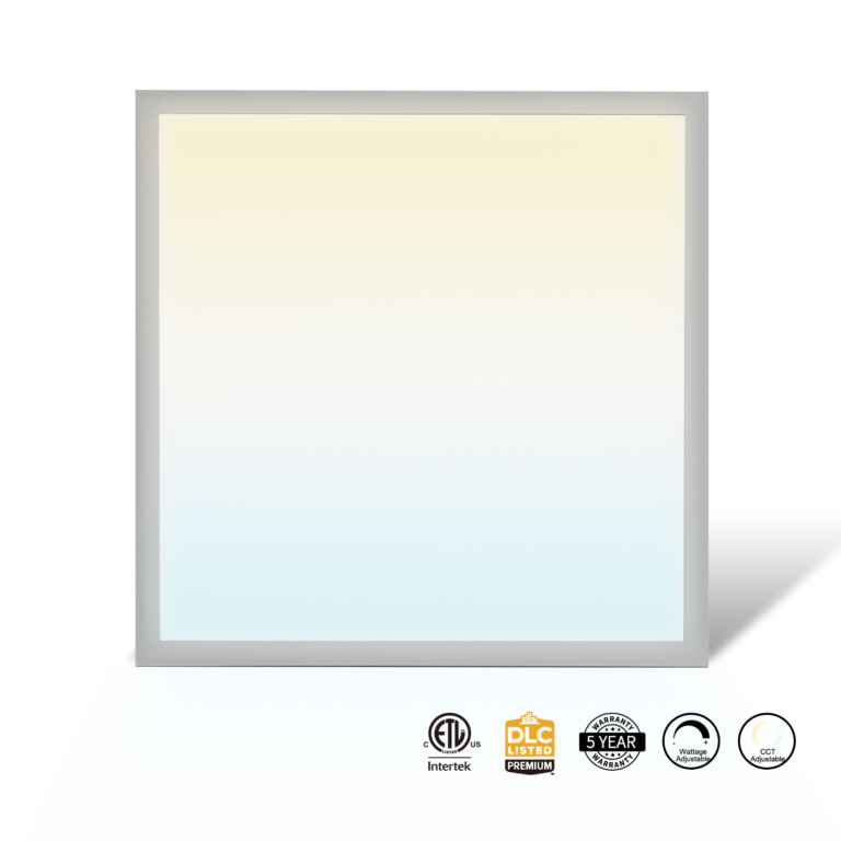 LED Backlit Flat Panel, <b>2×2</b>, EZ-Select CCT: <b>3500-6500K</b> & Wattage: <b>15-40w</b>, AUX/DC Dual Sensor Opt., <b>0-10v</b> Dim, <b>ETL & DLC</b>